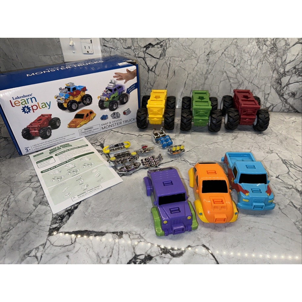 Lakeshore Learn & Play Snap Design Monster Trucks W Box Set Of 3